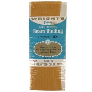 Vintage NOS Wright's Trims Non-Shrink Seam Binding Gold 46 3 Yards Sewing Crafts